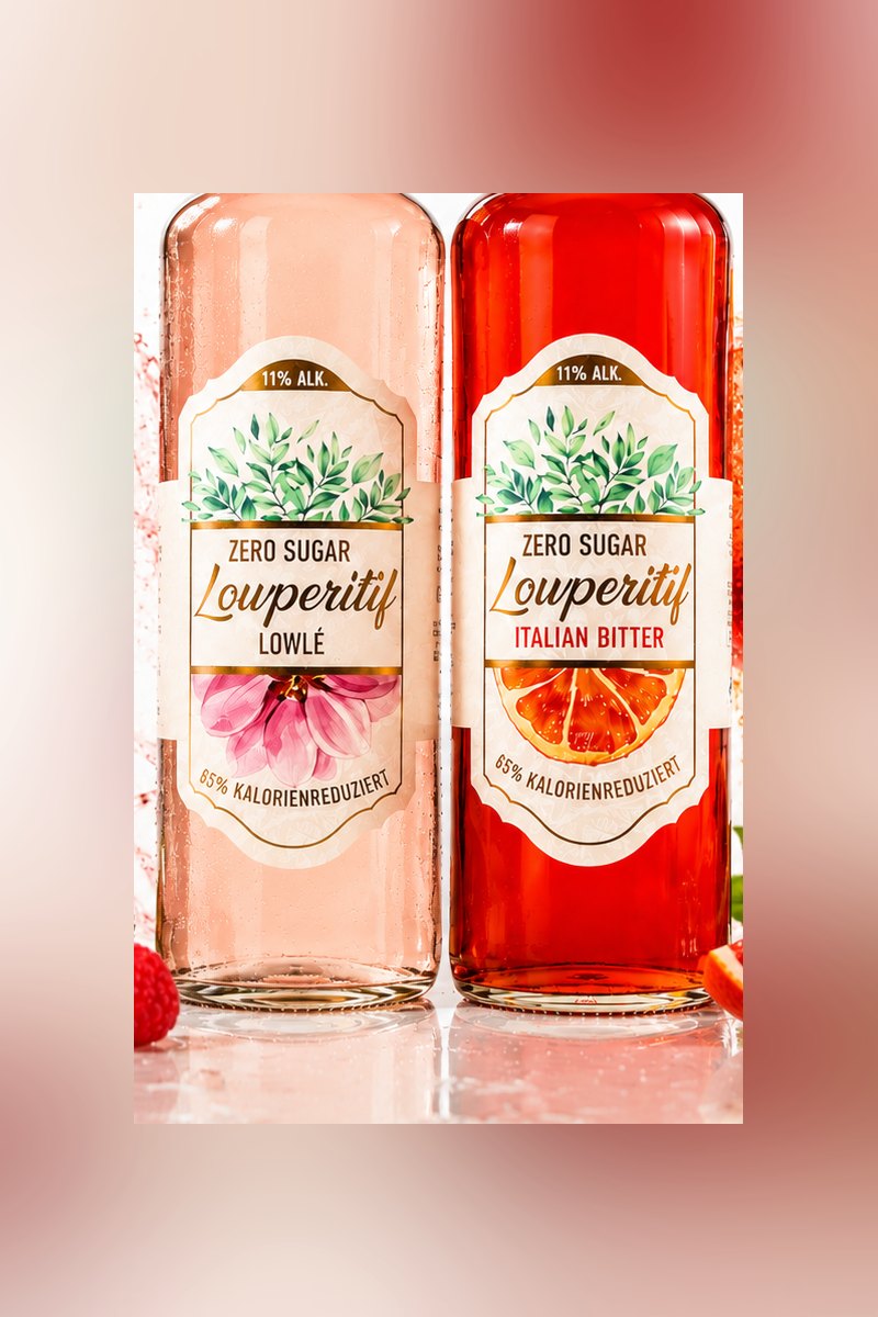 Flaschen Louperitif Lowlé und Italian Bitter nebeneinander